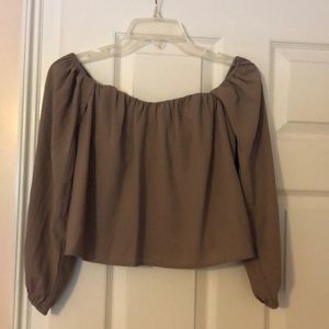 Flowy, taupe off the shoulder top